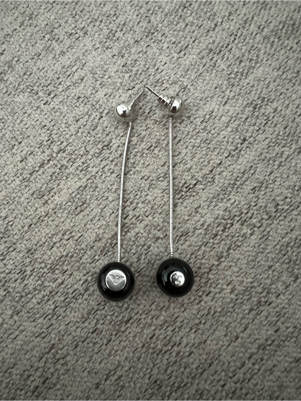 Silver Drop Earrings with Black Accent Discs - Women Jewelry